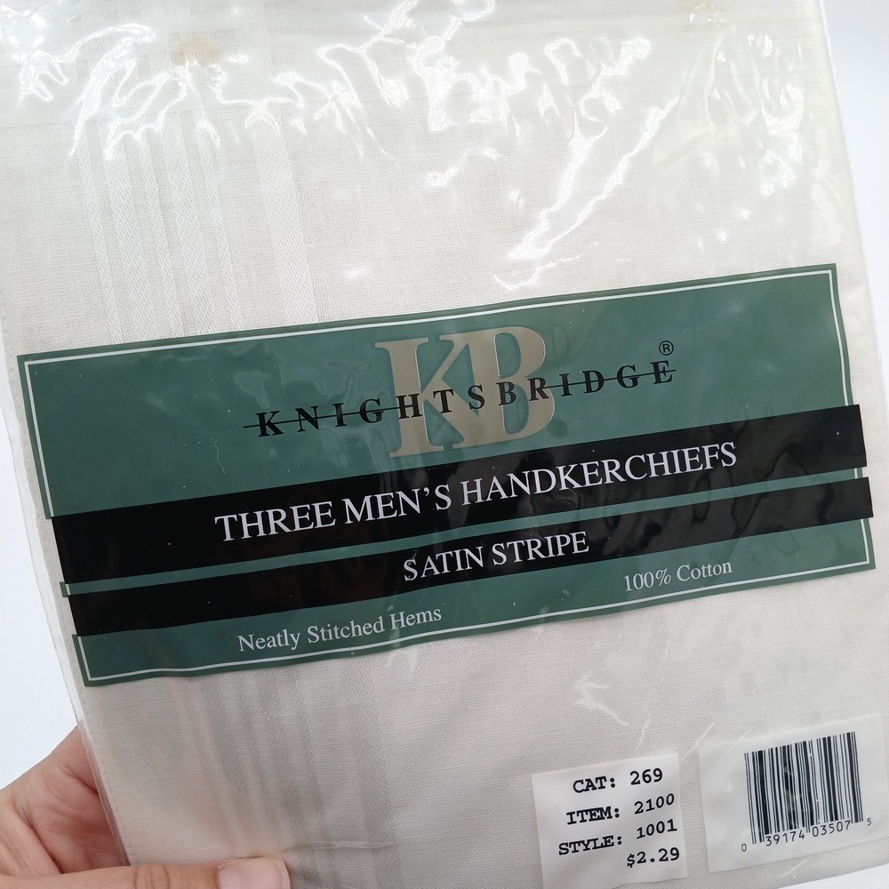 Knightsbridge Satin Stripe 3 Pack Handkerchiefs 100% Cotton NWT #1001